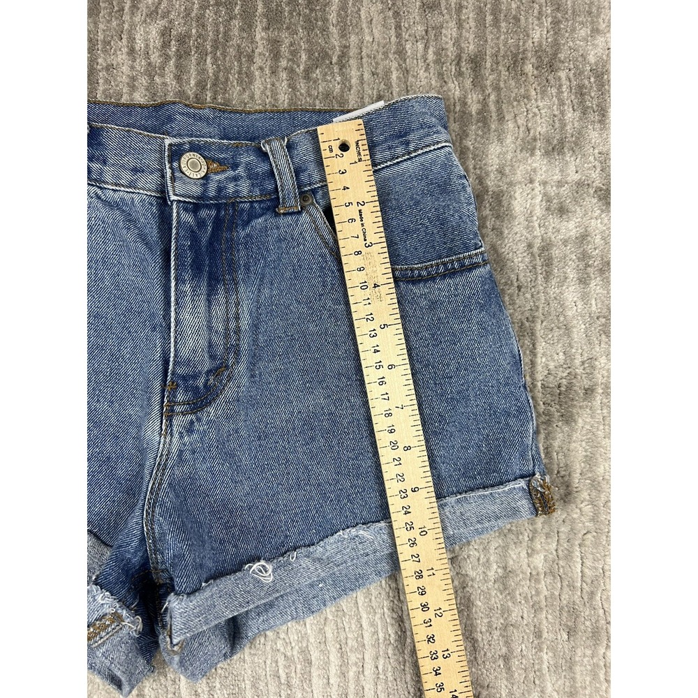 John Galt Denim Shorts Women 26 Blue High Rise Raw Hem Cuffed Medium Wash Cotton - Picture 5 of 10